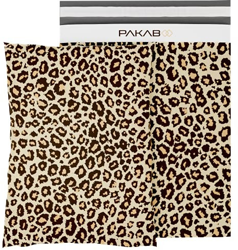 PAKABOO Versandtaschen, 30,5 x 38,1 cm, 100 Stück, nicht gepolsterte Umschläge mit manipulationssicherer, selbstklebender Versiegelung, Leopardenbraun-Druckverpackung