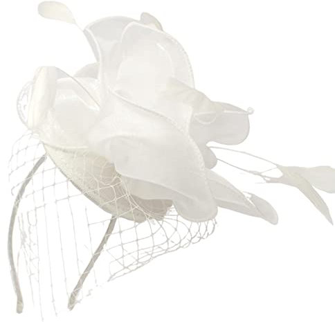 Topkids Accessories Fascinatoren Chiffon Fascinator Hochzeit Hut Ascot Hüte Netz Schleier Fascinator Haarband befestigt an Metall Haarband für Mädchen, Damen, Frauen, cremefarben, Einheitsgröße
