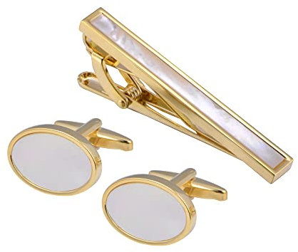 Jonwo Épingles à cravate et boutons de manchette en nacre de 4,5 cm - Pour homme - Argenté et doré - Pour mariage, chemise, fête, anniversaire, 4.5cm, laiton, Nacre