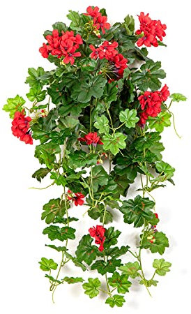 artplants.de Künstliche Geranie KAISA auf Steckstab, rot, 70cm - Künstliche hängende Pflanze