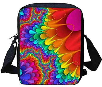 Howilath Kleine Umhängetasche mit Sonnenblumen-Aufdruck, lustiges Tiermuster, Outdoor, Reisen, lässige Kuriertasche, Handtasche, Rainbow Trippy Designer, Small