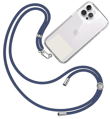 TBOC Cordon Collier Laniere Portable [Bleu Foncé] avec Patch de Fixation [Blanc Ice] et Sangle de Suspension Amovible Réglable et Résistante Compatible avec Toutes les Marques de Téléphone Accessoires