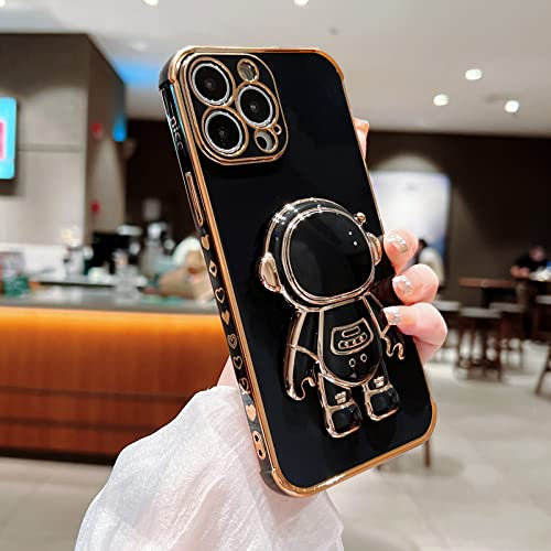 Tiahf Hülle für iPhone X/iPhone XS, Handyhülle mit Astronaut Ständer Halterung Hülle Silikon Kreative Liebe Herz Muster Motiv Weich TPU Case Dünn Schutzhülle für iPhone X/iPhone XS,Schwarz