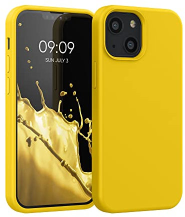 kwmobile Cover per iPhone 13 mini Custodia - Back Case per Smartphone in Silicone TPU - Protezione Gommata - giallo radiante