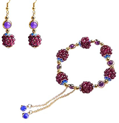 HEVIBK Granatapfel-Kollektion, Armband und Ohrringe Set, hohe Qualität, Mode-Armband, Ohrringe (Lila)