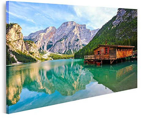 islandburner Bild auf Leinwand Prager Wildsee Dolomiten Berge Südtirol Italien Landschaften Leinwandbild Wandbild Prime Bilder für Wohnzimmer etc.