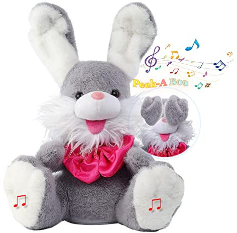 iEasey Interaktiver Singender Plüschhase Guck-Guck mit den Ohren, Sensorisches Lernspielzeug für Kinder, Kuscheltier Hase, Osterhase, Plüsch Hase, Sitting Bunny, Geschenk