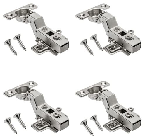 GTV - 4 x Minischarnier mit Dämpfung, Topfdurchmesser 26 mm - Scharnier Innenanschlag - Montageplatte H=0 mit Euroschrauben - stiller Verschluss - Clip-On-Kette