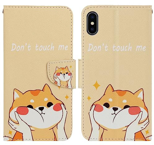 Verpotex Kompatibel mit iPhone XS/X Hülle, Handyhülle Lederhülle Leder Klappbar Flip Case Tasche Magnet Wallet Kartenfach Klapphülle Schutzhülle Hülle iPhone XS/iPhone X (5,8 Zoll) (Shiba Inu)