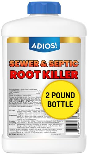 Adios! Sewer and Septic Root Killer for Trees and Shrubs, Copper Sulfate Formula Protects Sewer Pipes, Drains and Septic Tanks from Invasive Root Growth (2 Pound)