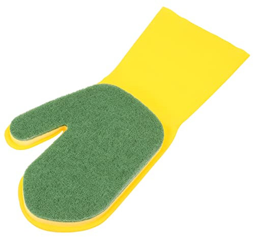 Yardwe Latex Cleaning Gloves Kitchen Dishwashing Glove Sponge Scrubbing Pad Waterproof Oil-Resistant Comfortable Wear Right Hand 1 Pack Reusable Cleaning Tool
