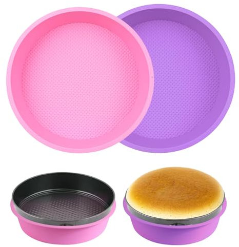 KANIXUM Käsekuchen-Pfannenschutz, Wasserbad-Schutz für 24,9 cm runde Springform, runde Kuchenform, Kuchenbackformen, verhindert, dass Wasser in die Springformen gelangt (rosa + violett)