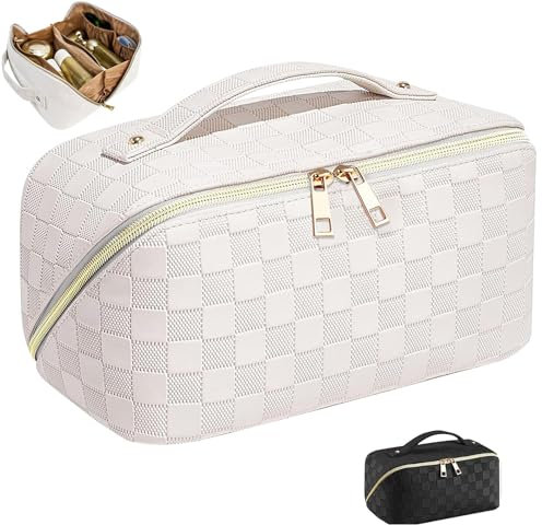 YIMINI Make Up Bag, Cosmetic Bag, Make Up Tasche, Reise Kosmetiktasche, Kulturbeutel Damen, Kulturtasche Damen, Tragbare Reise Make Up Tasche, Kosmetiktasche Klein, Geeignet für Damen (Weiß)