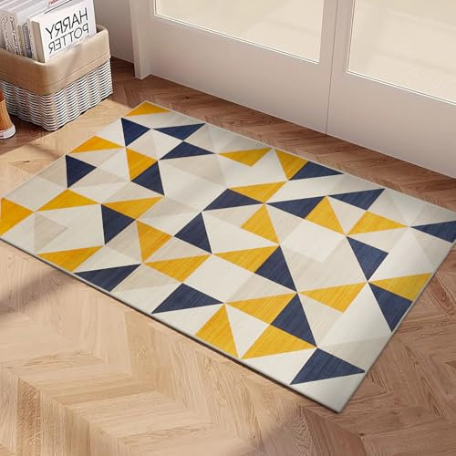 Imperial Rooms Area Rugs Living Room - Modern Rugs for Bedroom - Geometric Style Non Shedding Durable Kitchen Rug Super Soft Triangle Pattern Yellow Small Carpet (40 x 60Cm, Brio)