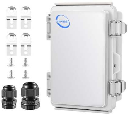 RTHIEAI Wasserdichte Abzweigdose für den Außenbereich, IP67, mit Montageplatte, aufklappbarer grauer Abdeckung und Wandhalterungen, wetterfestes ABS-Kunststoff-Elektrogehäuse für DIY-Projekte (150 x