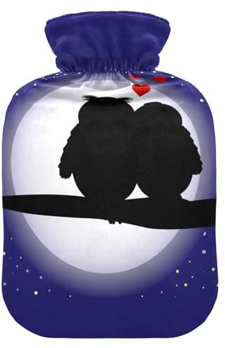 Love Owls at Night Hot Water Bottle and Cover Soft Warm for Winter Bed Hand Neck and Shoulders,2 L