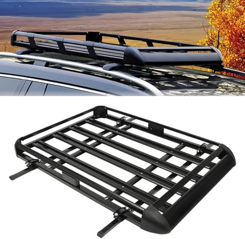 Porte-bagages de toit en aluminium - Léger et épais - Support de chargement - Multifonction - Porte Velo Toit - SUV - Largeur universelle réglable - Rectangulaire - Noir - Jusqu'à 160 cm