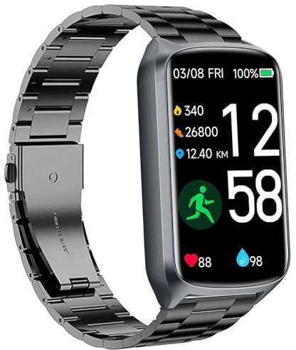 Blueshaweu Compatible for Amzhero Fitness Tracker Band, 16mm Quick Release Stainless Steel Metal Replacement Straps Compatible for Amzhero D26 1.47 Inches Fitness Tracker (Black)