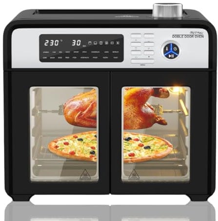 Chef-o-matic Air Oven XXL Size, 28L, 1700W, French Double Door, Energy saving,12 in 1, Oven & Fryer, 18 Programs, worktop oven, Use No Oil, Air Fry, Max Crisp, Roast, Bake