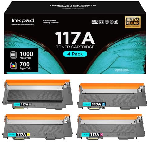 iNKPAD 117A Toner Kompatible Tonerkartusche für HP Color Laser MFP 150nw 150a 178nw 178nwg 179fnw 179fwg W2070A W2071A W2072A W2073A Toner Drucker(Schwarz Cyan Magenta Gelb 4er-Pack )
