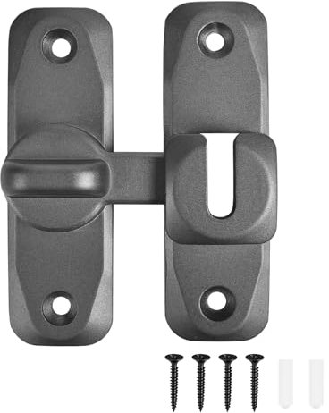 90/180 Degree Door Lock, 1PCS Barn Door Lock Safety Sliding Barn Door Lock Security Door Latch Small Gate Latches Hardware for Barn, Garden, Bathroom, Cabinet, Window, Sliding Door-Gun Grey