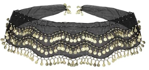 WUSJCOF Damen Bauchtanz Gürtel, Tanztuch mit Münzen für Bauchtanz, Chiffon Hüfttuch Bauchtanz Münztuch, Bauchtanz Kostüm Hüfttuch Rock, Bauchtanz Münzgürtel Tanztuch Bauchtanz Kostüm, 1 Stück