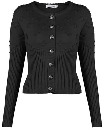 Namatime Damen Trachtenjacke Bolero Dirndl Jacke Kurze Trachten Strickjacke mit Knopfleiste Oktoberfest Outfit Schwarz 34