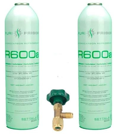 Reporshop - Kit di Ricarica Refrigerante - 2 Bombole da 420 g di Gas Refrigerante R600a - Valvola di Servizio - Compatibile con Frigoriferi, Freezer, Armadi Freddi…