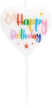 Idena 50097 - Partykerze Herz Happy Birthday, Geburtstagskerze aus Paraffinwachs, lebensmittelecht, Größe Motiv ca. 5 x 5 x 1 cm, Länge Spieß ca. 4 cm