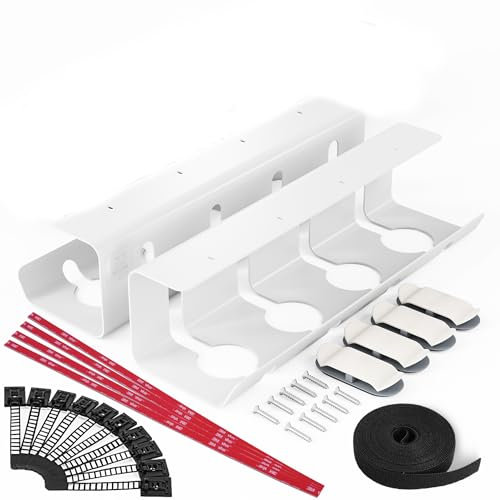 YRHome Selbstklebende Kabelkanäle für den Schreibtisch 2er Set Kabelmanagement unter dem Schreibtisch ohne Bohren mit Kabelkorb, Kabelwanne, Kabelbinder, 3M Klebeband Kabelclips & Klettband - Weiß