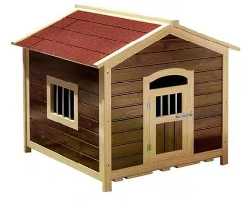 NEONMAN Wooden Dog House Dog Houses Dog Crate Pet Cage Pet House and Habitats Dog Kennel Dog Cage Covered Porch Log Cabin Weatherproof Outdoor Pet Kennel Natural Wood(Carbonized wood,L)