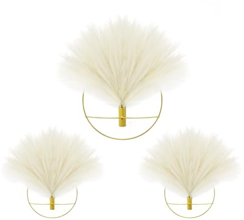 Songjum 3Stück Boho Plant Wanddekoration Wanddekoration aus Metall Hängende künstliche Pampas-Anzeige Wandkunst Wohnzimmer Schlafzimmer Esszimmer (Gold)