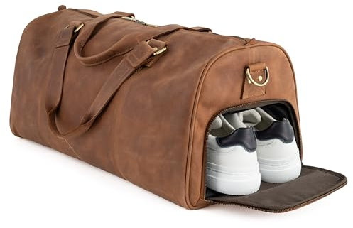 Berliner Bags Weekender Oslo mit Schuhfach aus Hunter Leder, Reisetasche für Herren und Damen - Braun