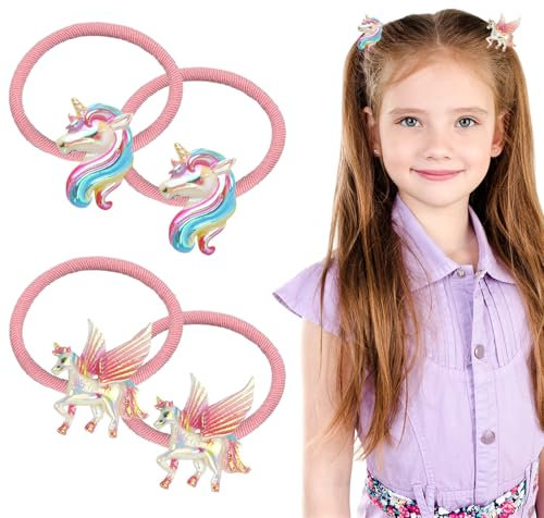 NATOSU 2 Paar süße kleine Haargummis mit Einhorn-Motiv für Babys, kleine Mädchen mit dünnem und mitteldickem Haar, elastische Haargummis für Kinder, süße Haarbänder