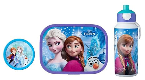 Mepal | Campus Lunchset | Fruchtbox, Bentobox & Trinkflasche | Spülmaschinenfest & BPA-frei | 300, 400 & 750 ml | Mit Fächern, Gabel & Clip-Verschluss | Perfekt für Mahlzeiten | Frozen Sisters