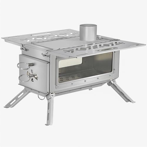 Lechnical Fornello a Legna da Esterno Braciere da Campeggio Portatile con Finestra in Vetro Camino salvaspazio Perfetto per Cucinare sul falò e Stufa a Legna Calda