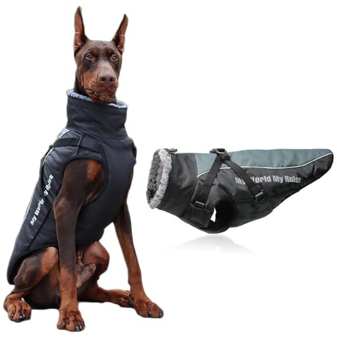Coogime Hundejacke für mittelgröß und große Hunde, wasserdichte Hundemantel, Reflektierende Hunde Winterjacke, Hundebekleidung für Winter (XL-6XL) (schwarz, XL)