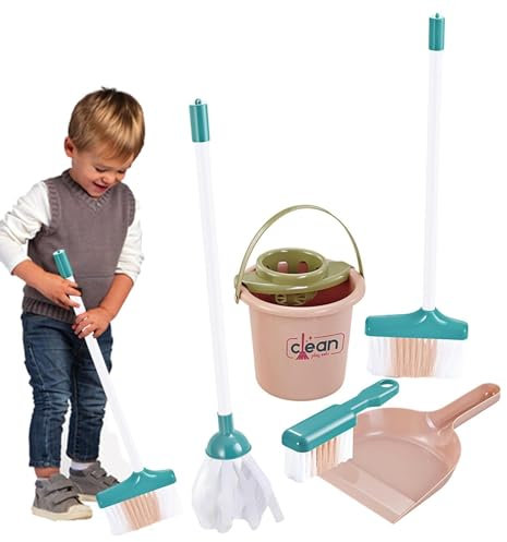 Set de Limpieza para niños pequeños - Set de Limpieza para niños pequeños | Juego de Escoba y fregona para niños | Juego de Escoba y fregona para niños con aspiradora Que Funciona de Verdad | Escoba
