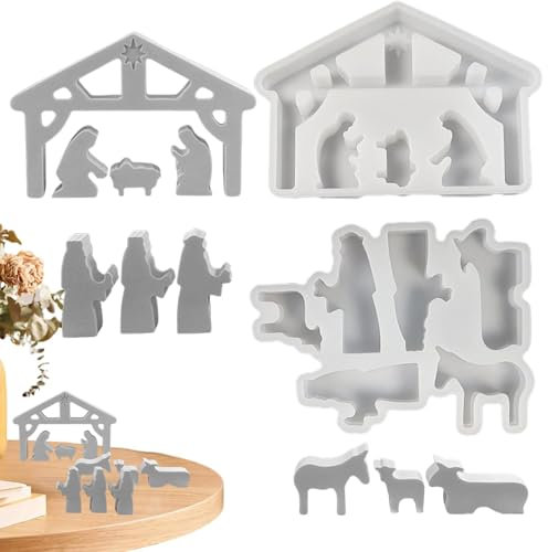 Krippe Silikon Gießform | Rayhers Minis Krippe | Silikonformen Gießformen Krippe Set Giessformen zum Gießen | Gießform Krippenfigur Gießformen Silikon für DIYs Kerze, Handwerk, Heimdekoration