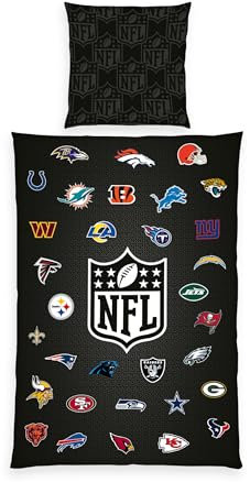 Herding Bettwäsche NFL Teams, Kopfkissenbezug ca. 80 x 80 cm, Bettbezug ca. 135 x 200 cm, Mit Markenreißverschluss, 100% Baumwolle/Renforcé
