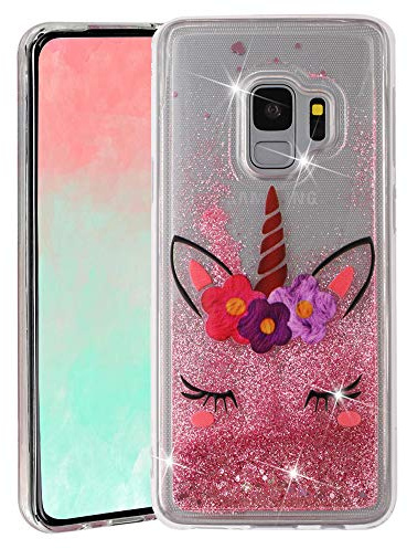 SIYOPINPFY Hülle für Samsung Galaxy S9 Hülle mit Stoßfest, Quicksand Glitzer Flüssigkeit HandyHülle Transparent Silikon Treibsand Schutzhülle für Samsung Galaxy S9 Niedlich Einhorn XYA