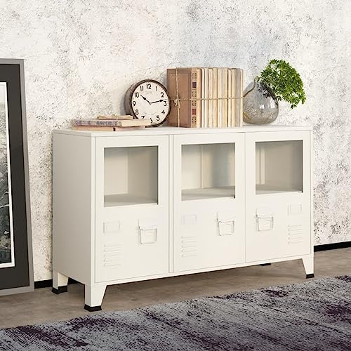 Willood Industrial Sideboard Weiß 105x35x62 cm Metall und Glas
