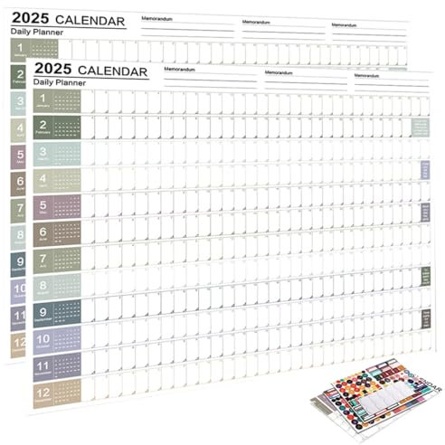 2 Pcs Calendrier mural XXL 2025 (74,2 x 52,5 cm) au format affiche. Format paysage plié : agenda mural, calendrier annuel, calendrier affiche
