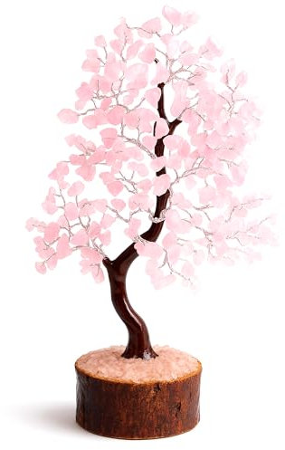 Zenith Gaia Arbre en pierres précieuses - Arbre porte-bonheur en cristal avec de vraies pierres - Quartz rose - Arbre chakra - Pierre de guérison harmonieuse - Arbre décoratif - Amour et harmonie