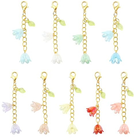 Ipotkitt 45 Stück 9 Stile Acryl Blume Schlüsselanhänger Frühling Thema hängende Ornamente Bunte Lilie Blumenketten mit Karabinerverschlüssen für DIY Handwerk
