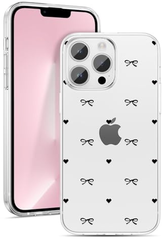 ZTOFERA Klar Hülle mit Schleife Muster für iPhone 15 Pro (6.1), Schwarz | Cute Liebe Herz & Schleife Design, Flexibel Weiche TPU Handyhülle, Durchsichtige Stoßfest Schutzhülle, für Frauen Mädchen