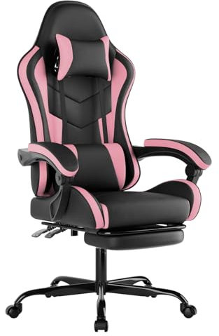 WOTSTA Gaming Chair Computerstuhl Ergonomischer Gaming Stuhl mit Fußstütze Bürostuhl Ergonomischer Computerstuhl mit Lendenwirbelstütze (BLKPK)