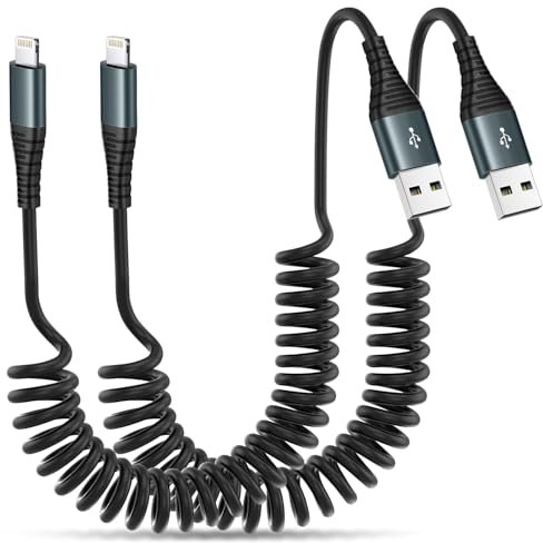 Heartbeats Coiled Lightning Cable 3FT 2 Pack MFi Certified Car iPhone Charger Cable,USB to Lightning Cable Compatible with iPhone 14/13/12/11 Pro Max/XS Max/XR/X/8/7/iPad