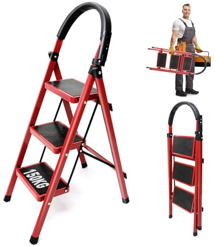 Escabeau 3 Marches Pliable, Marche Pied Antidérapant et Stable avec Poignée | Marchepied Antidérapant – Échelle de Bricolage Compacte pour Maison et Jardin – Charge 150 Kg