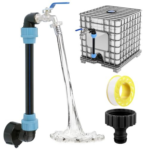 Rubinetto per Cisterna Acqua 1000 Litri, Rubinetto Ottone IBC a Collo di Cigno 3/4, S60 x 6, Raccordo Cisterna 1000 Litri, Accessorio per Serbatoio dell'Acqua Piovana, Serbatoio IBC del Giardino